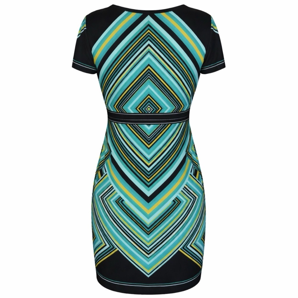 Calvin Klein Sheath Dress Size 12 Blue Green Chevron Print Short Sleeve - Picture 3 of 6
